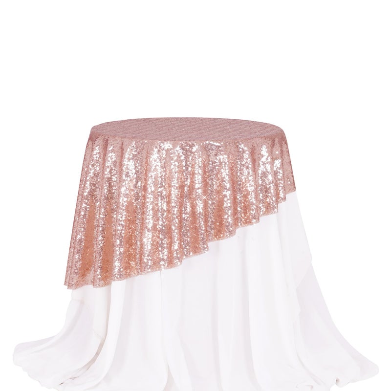 PartyDelight 50" Round Rose Gold Sequin Tablecloth High-Density 3mm Stitched Sequins Shimmering Table Overlay for Small Bistro Tables, Cake Displays & Party Decor - Image 3